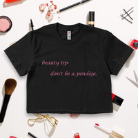 'Beauty Tip: Don't Be A Pendeja' ✨️Pink Sparkle Print✨️ Crop Top Shirt - Black - Premium Ring-Spun Cotton