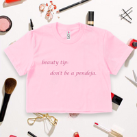 'Beauty Tip: Don't Be A Pendeja' ✨️Pink Sparkle Print✨️ Crop Top Shirt - Light Pink - Premium Ring-Spun Cotton