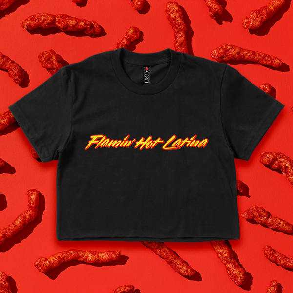 'Flamin Hot Latina' Crop Top Shirt - Black - Premium Ring-Spun Cotton