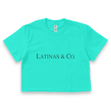 'Latinas & Co.' Brand Crop Top Shirt - Teal - Premium Ring-Spun Cotton Blend