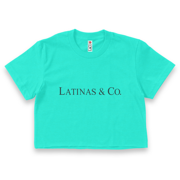 'Latinas & Co.' Brand Crop Top Shirt - Teal - Premium Ring-Spun Cotton Blend