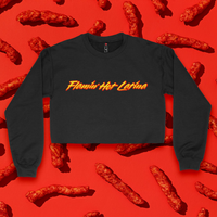 'Flamin' Hot Latina' Crop Top Crewneck - Black - Premium Brushed Fleece