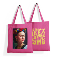 'Frida Kahlo Portrait + Quote' Double-Sided MAGENTA Premium Tote Bag