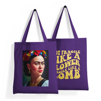 'Frida Kahlo Portrait + Quote' Double-Sided PURPLE Premium Tote Bag