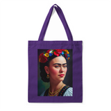 'Frida Kahlo Portrait + Quote' Double-Sided PURPLE Premium Tote Bag