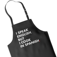 'I Speak English, But I Cook In Spanish' Apron with 2 Pockets - Black - Cotton