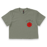 'Latina AF' Rose Crop Top Shirt - Military Green - Premium Ring-Spun Cotton