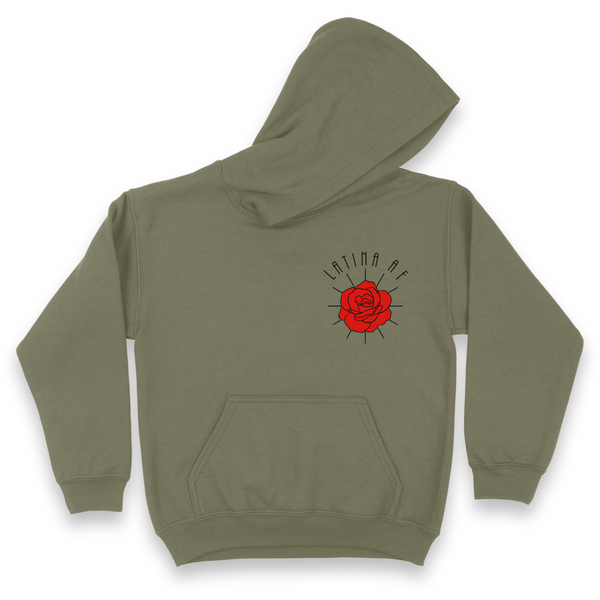 'LATINA AF' Rose Hoodie - Military Green - Premium Brushed Fleece