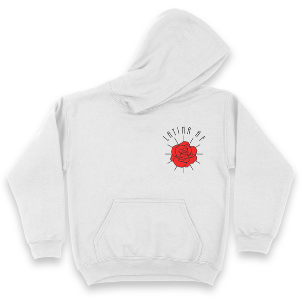 'LATINA AF' Rose Hoodie - White - Premium Brushed Fleece