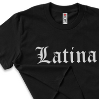 'Latina' Old English Font Crop Top Shirt - Black/White - Premium Ring-Spun Cotton