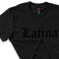 'Latina' Old English Font Crop Top Shirt - All Black - Premium Ring-Spun Cotton