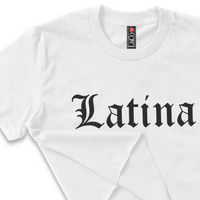 'Latina' Old English Font Crop Top Shirt - White - Premium Ring-Spun Cotton Blend