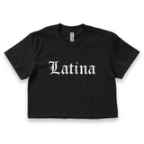 'Latina' Old English Font Crop Top Shirt - Black/White - Premium Ring-Spun Cotton