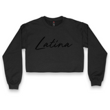 'Latina' Script Crop Top Crewneck - All Black - Premium Brushed Fleece