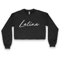 'Latina' Script Crop Top Crewneck - Black/White - Premium Brushed Fleece