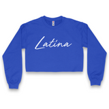 'Latina' Script Crop Top Crewneck - Royal Blue - Premium Brushed Fleece