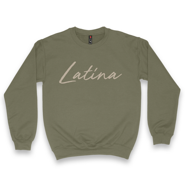 'Latina' Script Crewneck Sweatshirt - Military Green/Sand - Premium Brushed Fleece