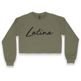 'Latina' Script Crop Top Crewneck - Military Green - Premium Brushed Fleece