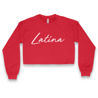 'Latina' Script Crop Top Crewneck - Red - Premium Brushed Fleece