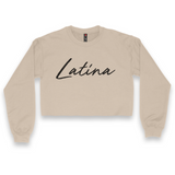 'Latina' Script Crop Top Crewneck - Sand - Premium Brushed Fleece