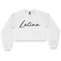 'Latina' Script Crop Top Crewneck - White - Premium Brushed Fleece