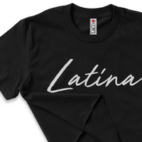 'Latina' Script Crop Top Shirt - Black/White - Premium Ring-Spun Cotton