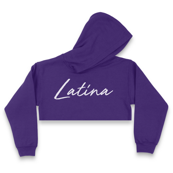 'Latina' Script Crop Top Hoodie - Purple - Premium Brushed Fleece