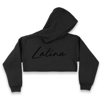 'Latina' Script Crop Top Hoodie - All Black - Premium Brushed Fleece