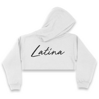 'Latina' Script Crop Top Hoodie - White - Premium Brushed Fleece