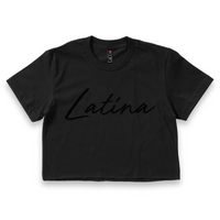 'Latina' Script Crop Top Shirt - All Black - Premium Ring-Spun Cotton