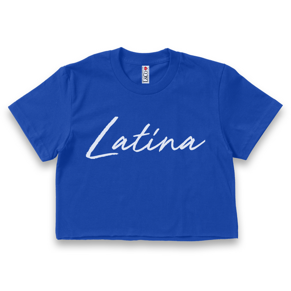 'Latina' Script Crop Top Shirt - Royal Blue - Premium Ring-Spun Cotton