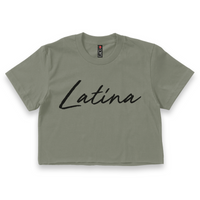 'Latina' Script Crop Top Shirt - Military Green - Premium Ring-Spun Cotton