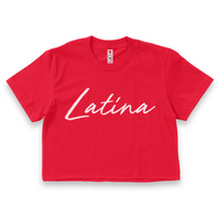 'Latina' Script Crop Top Shirt - Red - Premium Ring-Spun Cotton