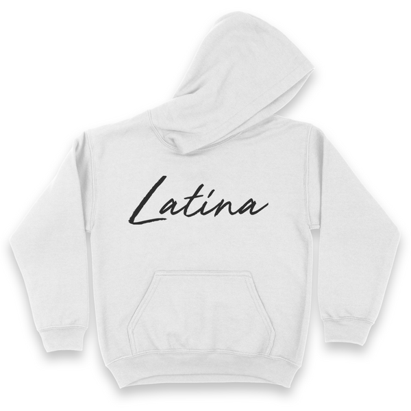 'Latina' Script Hoodie - White - Premium Brushed Fleece