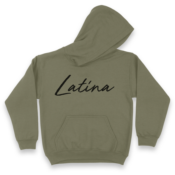 'Latina' Script Hoodie - Military Green/Black - Premium Brushed Fleece