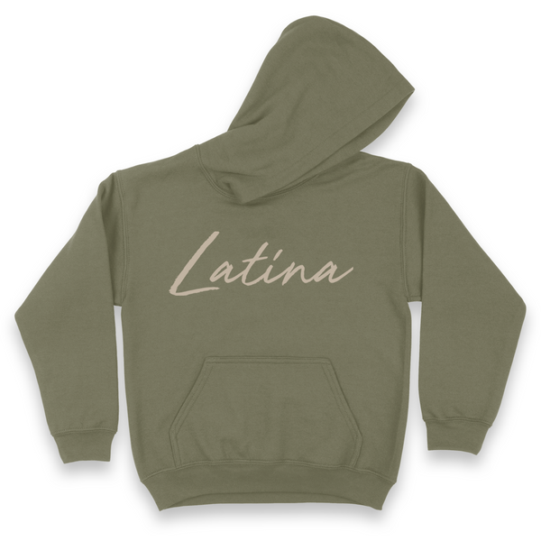 'Latina' Script Hoodie - Military Green/Sand - Premium Brushed Fleece