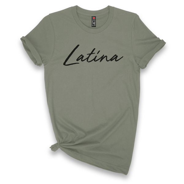 'Latina' Script T-Shirt - Military Green/Black - Premium Ring-Spun Cotton