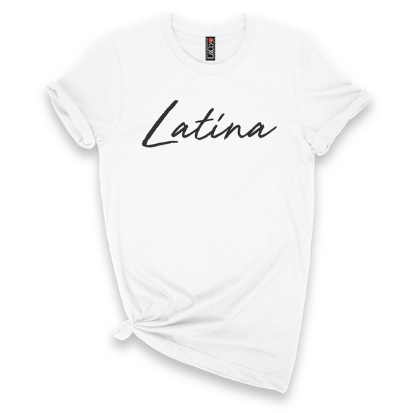 'Latina' Script T-Shirt - White - Premium Ring-Spun Cotton