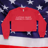 'Latinas Make America Great' Crop Top Crewneck Sweatshirt - Red - Premium Brushed Fleece