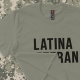 'Latina Veteran' Crop Top Shirt w/Embroidered Mini USA Sleeve Patch - Military Green - Premium Cotton