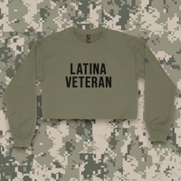 'Latina Veteran' Crop Top Crewneck w/Embroidered Mini USA Sleeve Patch - Military Green - Premium Brushed Fleece