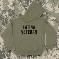 'Latina Veteran' Hoodie w/Embroidered Mini USA Sleeve Patch - Military Green - Premium Brushed Fleece