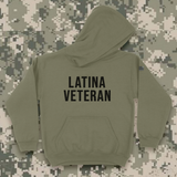 'Latina Veteran' Hoodie w/Embroidered Mini USA Sleeve Patch - Military Green - Premium Brushed Fleece