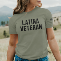 'Latina Veteran' T-Shirt w/Embroidered USA Sleeve Patch - Military Green - Premium Ring-Spun Cotton