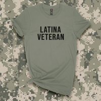 'Latina Veteran' T-Shirt w/Embroidered USA Sleeve Patch - Military Green - Premium Ring-Spun Cotton