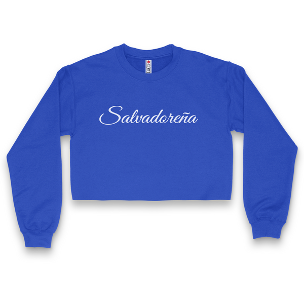 'Salvadorena' Crop Top Crewneck - Blue - Premium Brushed Fleece