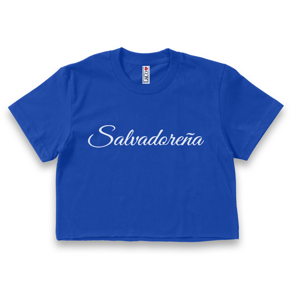 'Salvadorena' Crop Top Shirt - Blue - Premium Ring-Spun Cotton