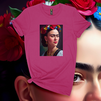 'Frida Kahlo' Full Color Portrait T-Shirt - Magenta - Premium Ring-Spun Cotton