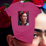 'Frida Kahlo' Full Color Portrait T-Shirt - Magenta - Premium Ring-Spun Cotton