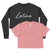 CROP TOP BUNDLE DEAL! 'Latina' Old English Font Shirt (Mauve) + 'Latina' Script Crewneck Sweatshirt (Black) SIZE SMALL